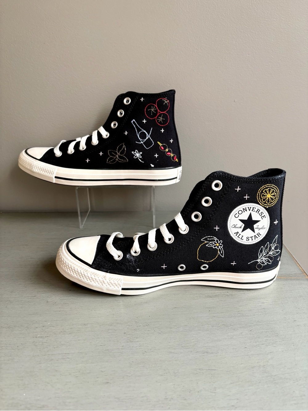 Converse Chuck Taylor All Star Black Embroidered High Top Lace-Up Women 8.5 NEW - Picture 14 of 16